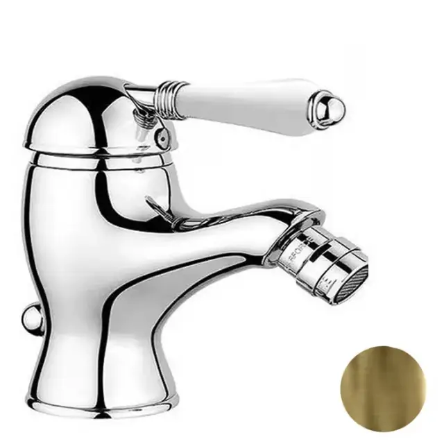 Nicolazzi P.m. Blanc Смеситель для биде, на 1 отв, с донным клапаном,   излив: 10.7см, ручки белая керамика, цвет: бронза