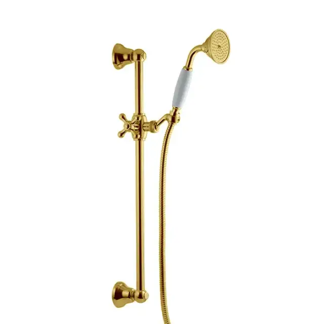 Carlo Frattini Wellness Душевая штанга из латуни в комплекте со шлангом 1500 мм. и ручным душем из латуни, ручка из белой керамики, цвет: золото