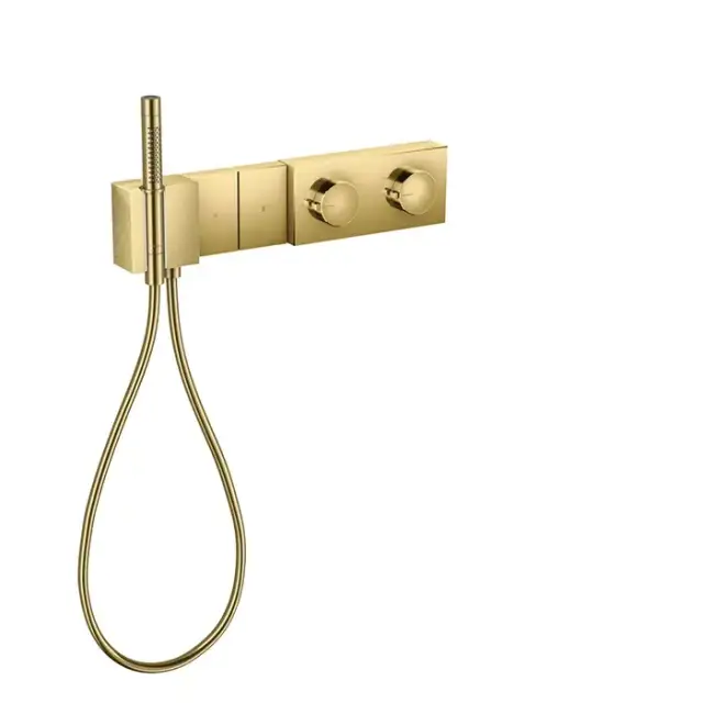 Axor Edge Смеситель для душа 470/100, встраиваемый, термостат, на 2 источника, с ручным душем, алмазная огранка, внешняя часть, цвет: золото