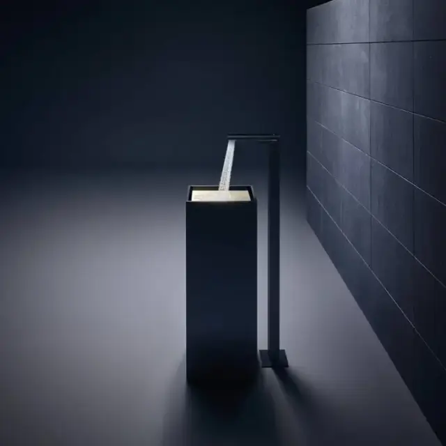 Axor MyEdition Смеситель для раковины, напольный, на 1 отв., излив 245мм, с донным клапаном, внешняя часть, цвет: хром/черное стекло