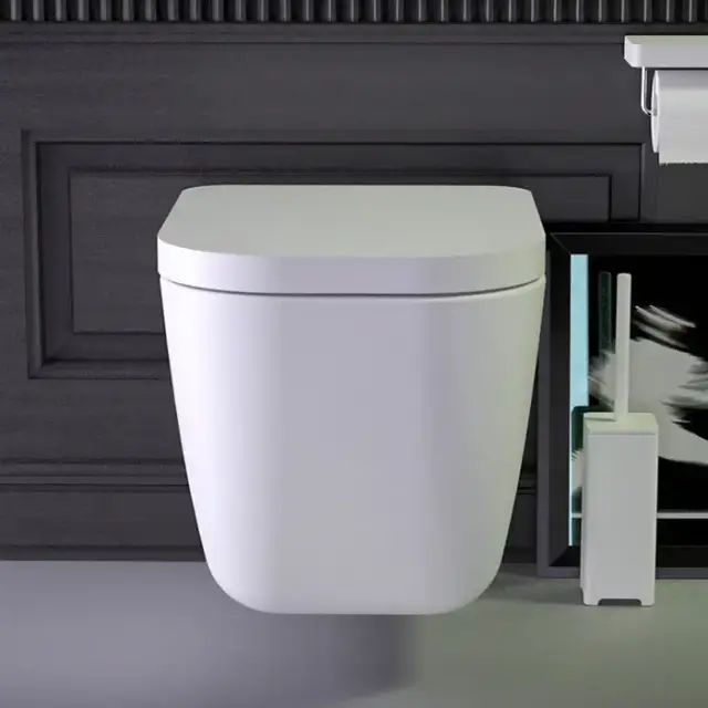 KNIEF Glam Унитаз подвесной безободковый 58х39х37 см, с сиденьем микролифт петли хром, цвет: белый матовый