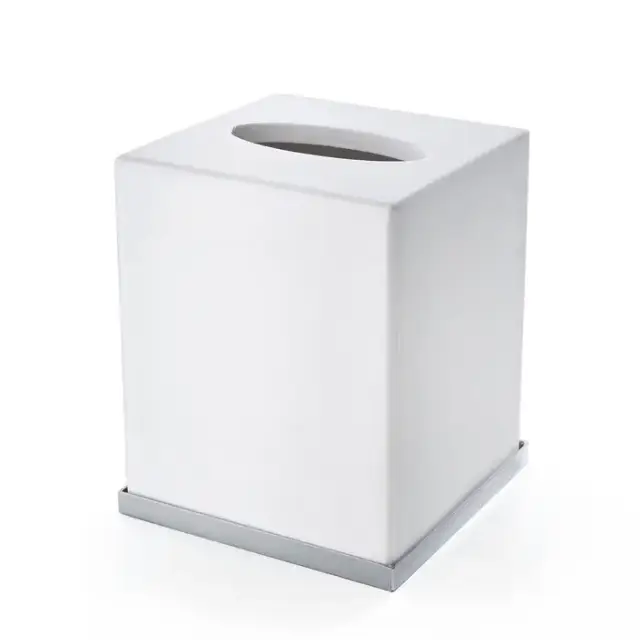 3SC Mood Deluxe White Контейнер для бумажных салфеток, 12х12х14 см, квадратный, настольный, композит Solid Surface, цвет: белый матовый/хром