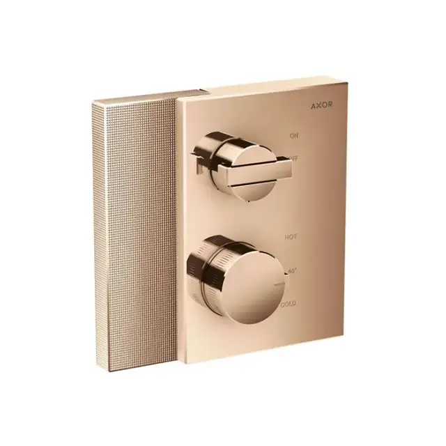 Axor Edge Смеситель для душа, встраиваемый, термостат, на 1 источник, с запорным вентилем, алмазная огранка, внешняя часть, цвет: красное золото