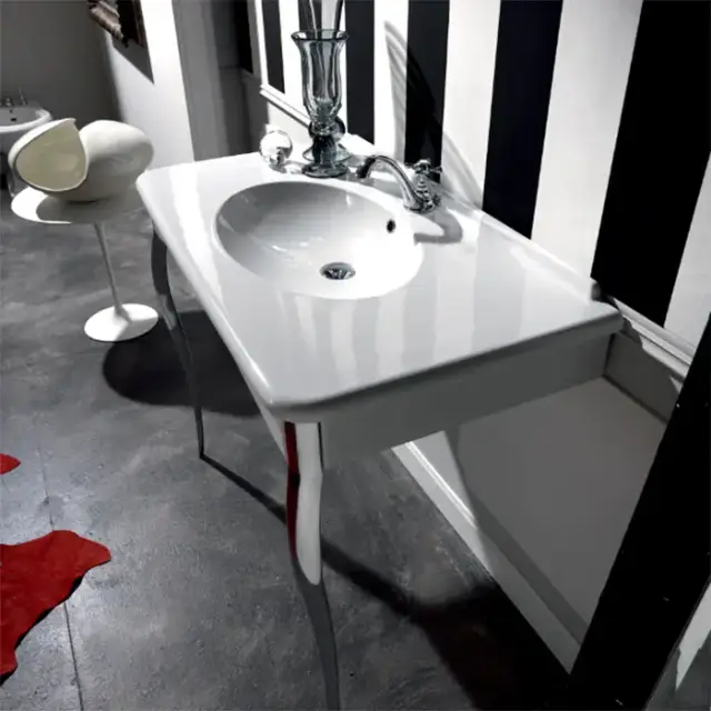 Kerasan Retro Консоль-раковина белая 100х55см, напольная, на 1 отв, с ножками cromo.