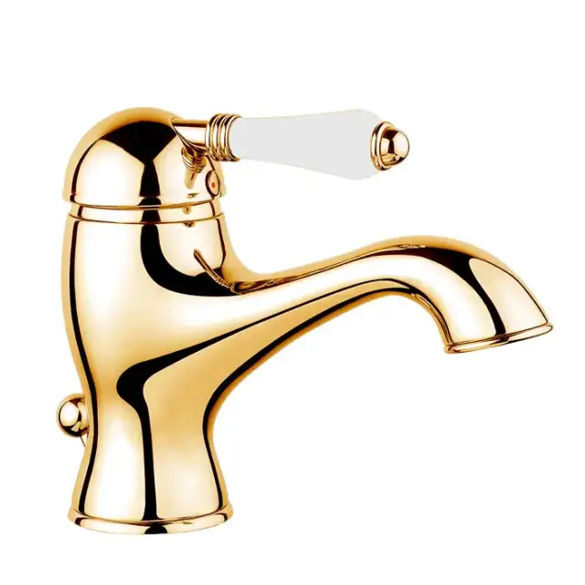 Nicolazzi P.m. Blanc Смеситель для раковины однорычажный, с донным клапаном, ручки белая керамика, цвет: золото