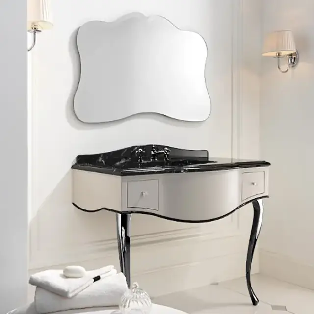 Devon&Devon Audrey, Комплект мебели  мрамор: Nero Marquinha, ножки хром, напольный, Цвет: белый с черным кантом