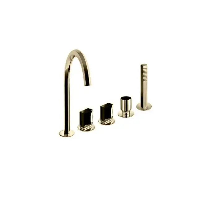 Fantini Venezia Смеситель для ванны, набортный, 5 отв., излив: 175 мм, цвет: Matt British Gold PVD