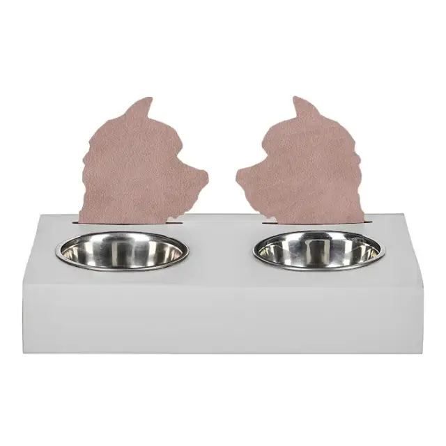 ADJ Подставка с мисками Dog, хром, 40x22xH7.5 см., цвет: устричный/пепельная роза