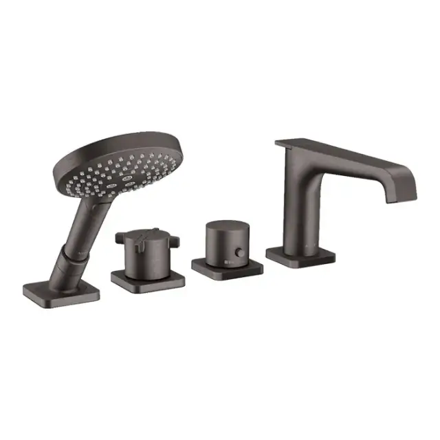 Axor Citterio E Смеситель на борт ванны, 4 отв., термостатический, с ручным душем, цвет: шлифованный черный хром