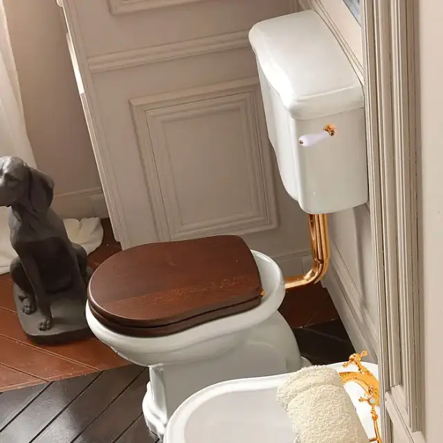 Kerasan Retro Унитаз 72х38.5см., приставной, с низким бачком, слив в стену, цвет: белый/золото