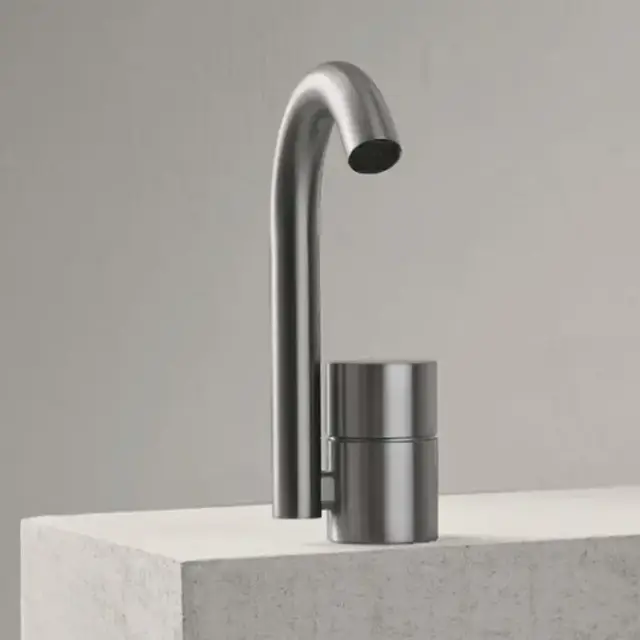 Fantini AA/27 Смеситель для раковины на 1 отверстие, однорычажный, без донного клапана, цвет: Матовая натуральная сталь