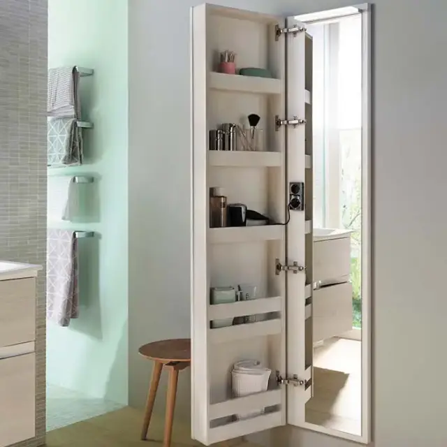 Burgbad Sys30 Шкаф 40х15х176см., подвесной, 5 полок ,1 зеркало, Sx, подсветка, ручки хром, цвет: белый глянцевый