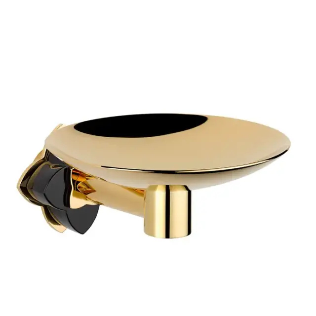 THG Petale de Cristal noir Мыльница металлическая &oslash; 15см., подвесная, цвет: золото/черный хрусталь