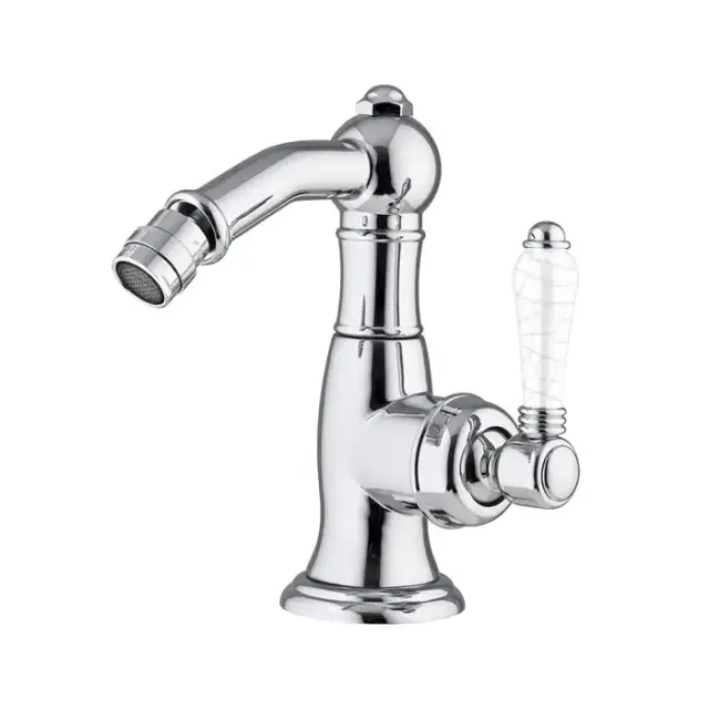 Nicolazzi P.m. Blanc A Смеситель для биде, на 1 отв, с донным клапаном, излив: 127 мм, ручки состаренная керамика, цвет: хром