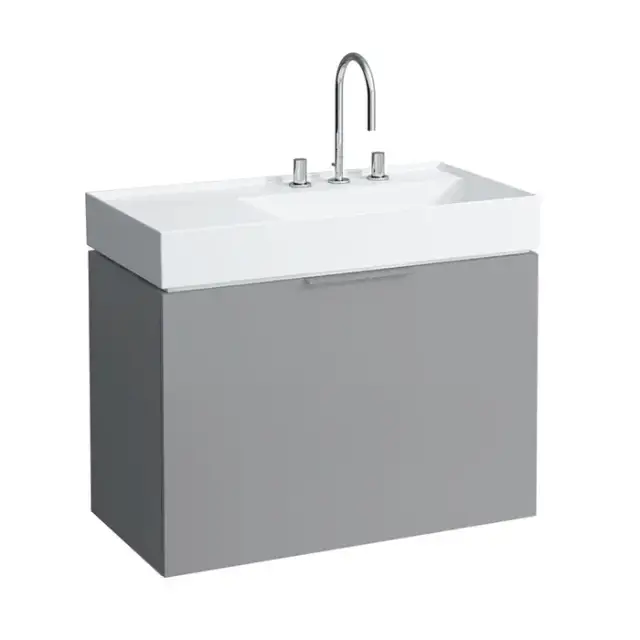 Laufen Kartell Тумба с раковиной, 89.5х45.5х61.5см, с 1 выдвиж. ящиком с полкой, с сифоном, подвесная, покрытие LLC, цвет: серый матовый