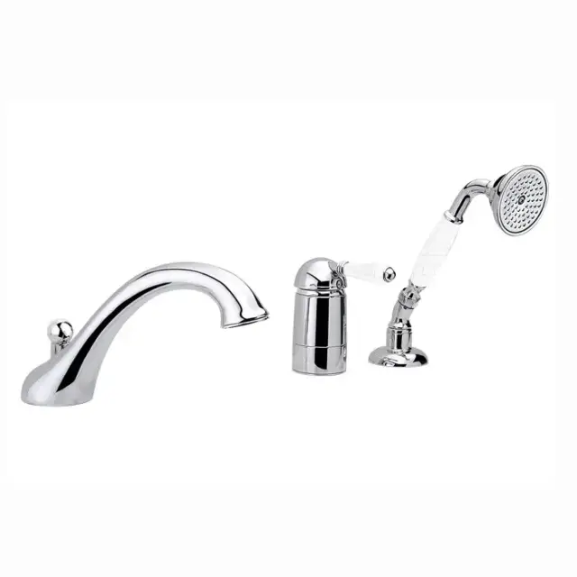 Nicolazzi P.m. Blanc A Смеситель на борт ванны на 3 отверстия, с изливом 200мм и ручным душем, ручки состаренная керамика, цвет: хром