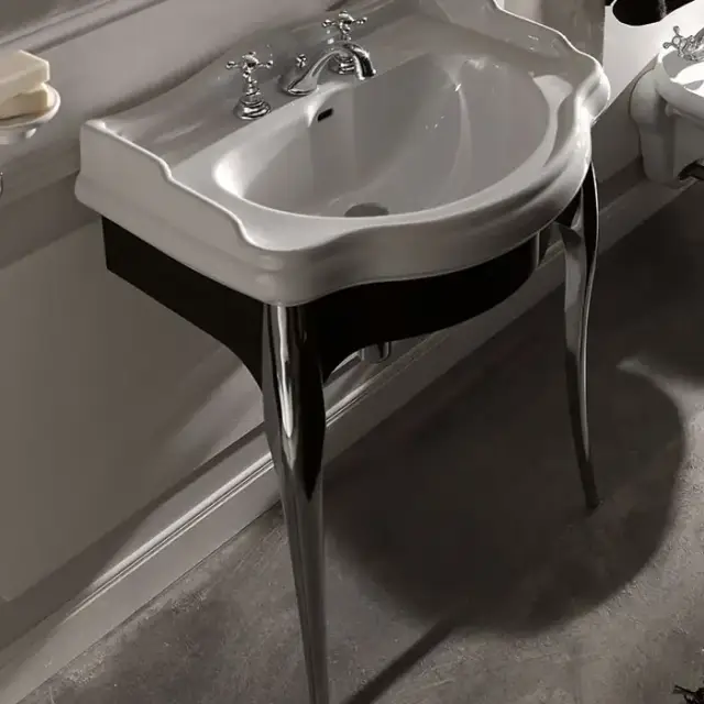 Kerasan Retro Консоль с белой раковиной 73см, подвесная, цвет: черный / хром