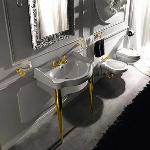 Kerasan Retro Консоль с белой раковиной 73см, подвесная, цвет: белый / золото