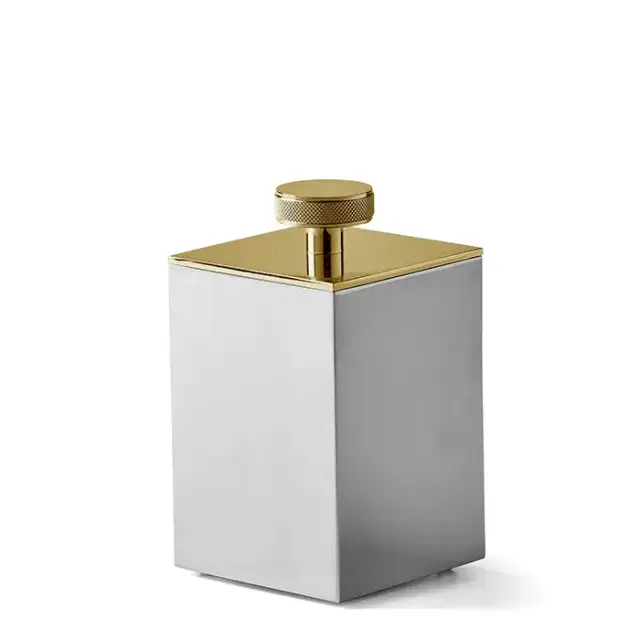 3SC Metal Quadra Баночка универсальная, 7х7хh12см, с крышкой, настольная, цвет: золото 24к. Lucido