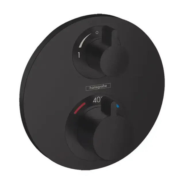 Hansgrohe Ecostat S Смеситель для душа, термостатический, встраиваемый, на 2 выхода, с запорным вентилем, внешняя часть, цвет: черный матовый