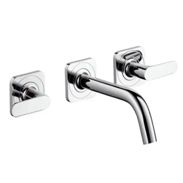 Axor Citterio M, Смеситель для раковины, на 3 отверстия, с рычаговыми рукоятками, розетками и изливом 166 мм, настенный монтаж, СМ, внешняя часть, цвет: хром