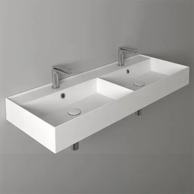 Simas Agile Раковина 121х46 см, 2 отв., двойная, с переливом, цвет: белый