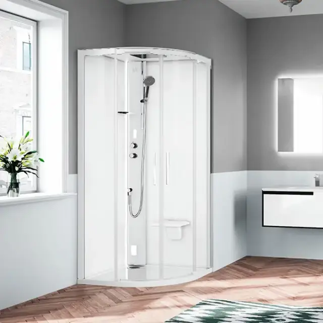 Novellini Glax Душевая кабина 90х90х224см., Standart с крышей , смеситель термостатический, Hammam и сиденье, цвет: белый матовый/стекла прозрачные