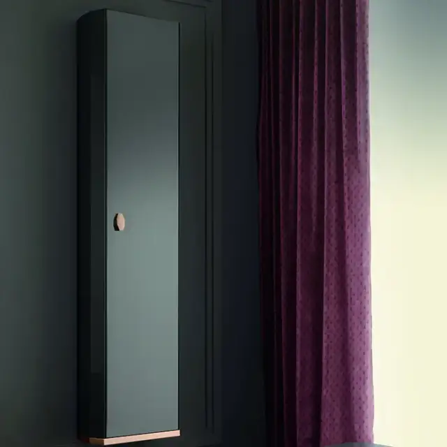 Milldue Edition Dandy Шкаф-пенал 36х23х180см., 1 дверца, ручка матовое розовое золото, подвесной, цвет: глянцевый Grafite