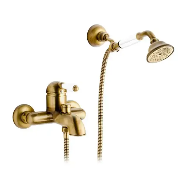 Nicolazzi P.m. Blanc Смеситель для ванны однорычажный, настенный, с ручным душем, ручки белая керамика, цвет: бронза