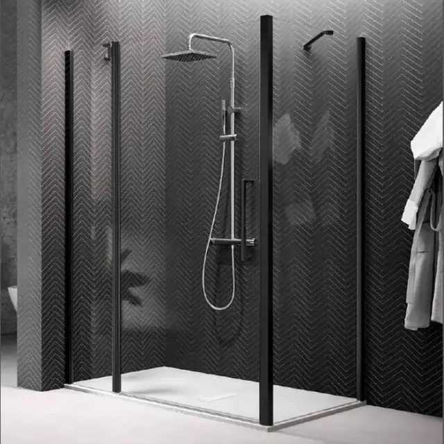 Novellini Young Душевой угол 100х100х200см., Sx/DX, стекло прозрачное, цвет: черный матовый