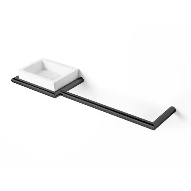 3SC Guy Полотенцедержатель и мыльница, 40см., слева, подвесная, композит Solid Surface, цвет: белый матовый/черный матовый