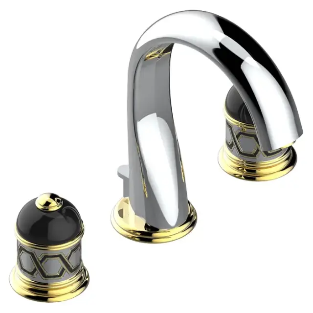 THG Duomo Смеситель для раковины, 3 отв., декор Aranja/хрусталь, цвет: никель/золото