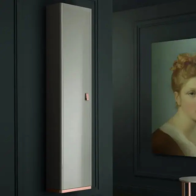 Milldue Edition Tailor Шкаф-пенал 36х23х180см., подвесной, левый, ручка матовое розовое золото, цвет: глянцевый Argilla