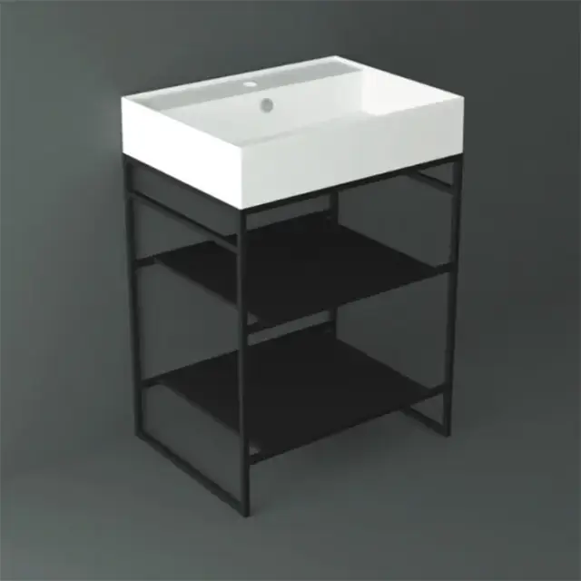 Simas Agile Структура металлическая 61x46xh72см, напольная, для раковины с 1 отв., AG61, с 2 полками, цвет: черный матовый
