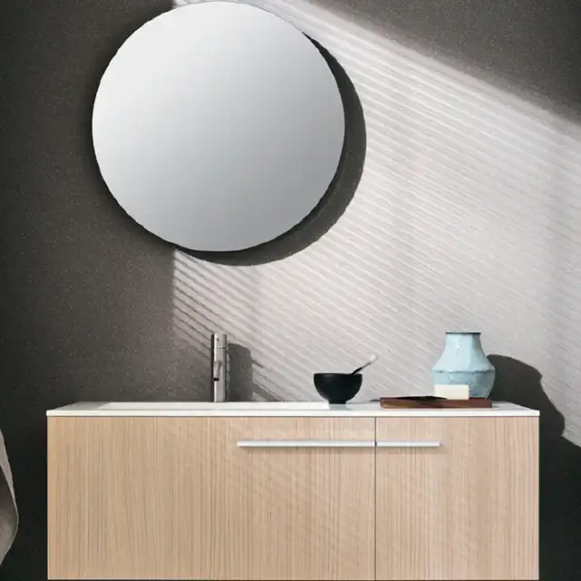 NOORTH milldue edition ONE Комплект мебели 108см, меламин, с интегрированной раковиной LAYER 02 и столешницей из Milltek solid light, зеркалом AIR, белыми матовыми ручками, подвесной, Цвет: venato vaniglia-731