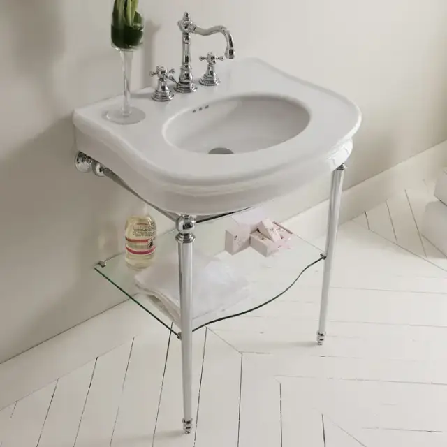 3SC Consolle Консоль Florian 70х52хh86см, с раковиной LA11, сифоном и стекл.полочкой, напольный, цвет: хром