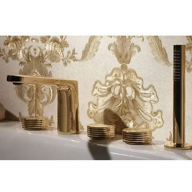 Fima Carlo Frattini Texture Collection Смеситель на борт ванны, на 5 отв., с ручным душем, цвет: золото