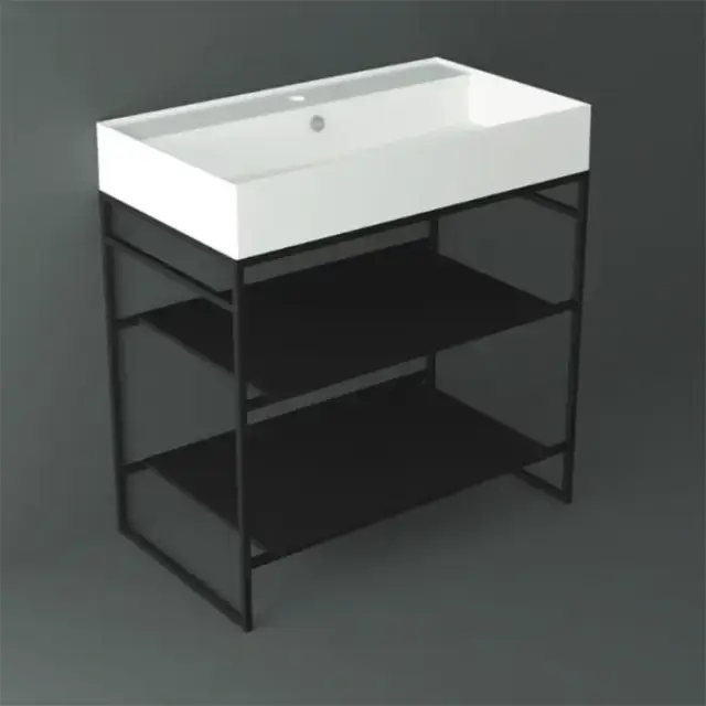 Simas Agile Структура металлическая 81x46xh72см, напольная, для раковины с 1 отв., AG81, с 2 полками, цвет: черный матовый