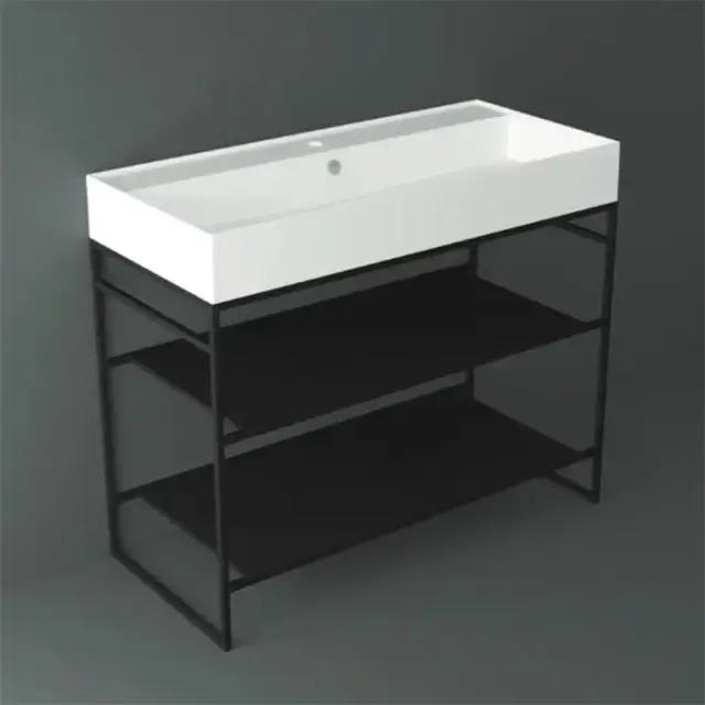 Simas Agile Структура металлическая 101x46xh72см, напольная, для раковины с 1 отв., AG101, с 2 полками, цвет: черный матовый