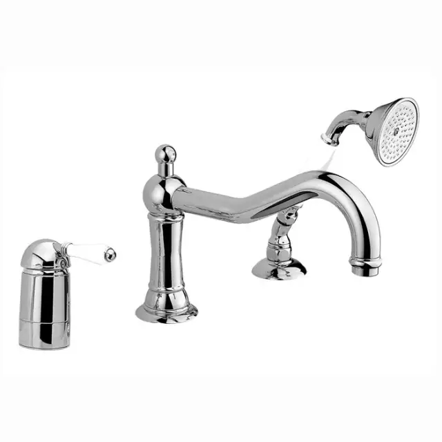 Nicolazzi  Petit Mont Blanc Смеситель на борт ванны, на 3 отв., с изливом   24.6см и ручным душем, ручки белая керамика, цвет: хром