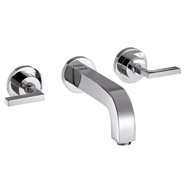 Axor Citterio, Смеситель для раковины, на 3 отверстия, с рычаговыми рукоятками, розетками и изливом 162 мм, настенный монтаж, СМ, внешняя часть, цвет: хром