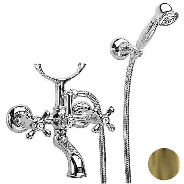 Nicolazzi Nuova Brenta Смеситель для ванны с 2мя ручками, с переключателем  + комплект руч. душа, цвет: бронза