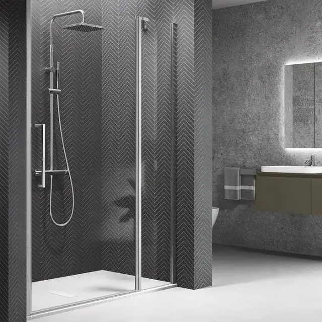 Novellini Young Душевая дверь правая/левая 87-91х200см., для ниши, распашная с неподвижным сегментом, стекло, цвет: хром