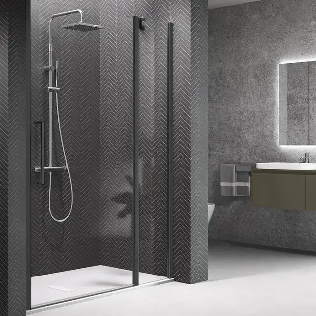 Novellini Young Душевая дверь правая/левая 97-101х200см., для ниши, распашная с неподвижным сегментом, стекло, цвет: черный