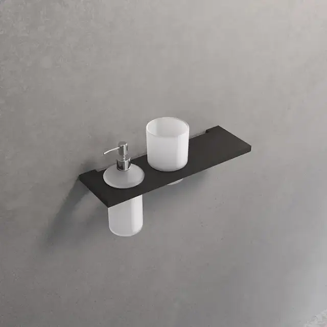 Novellini Kuadra Полка 30х9.7см., с стаканом и дозатором для жидкого мыла, цвет: черный матовый