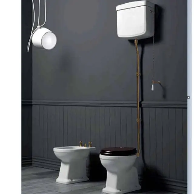 SIMAS Londra Унитаз 60х36.5см, c вертикальным сливом, с высоким бачком, механизмом и трубой цвет золото