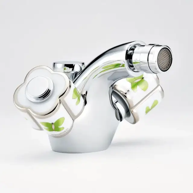 THG CAPUCINE VERT DECOR PLATINE Смеситель для биде на 1 отверстие, с донным клапаном, декор платина/зеленый, цвет: хром