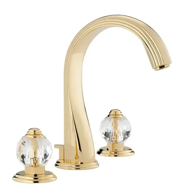 THG Mandarine Cristallia Diamant Смеситель для раковины на 3 отверстия, с донным клапаном, цвет: полированное золото