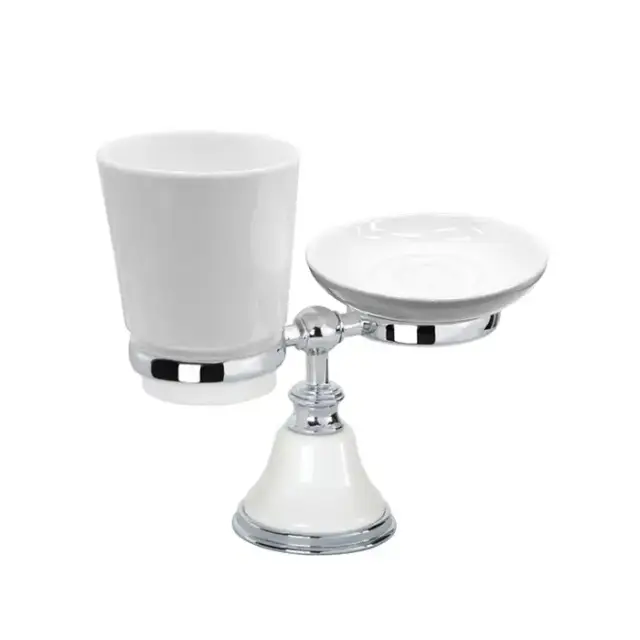 TW Harmony 141, настольный держатель с мыльницей и стаканом, керамика (бел), цвет: белый/хром