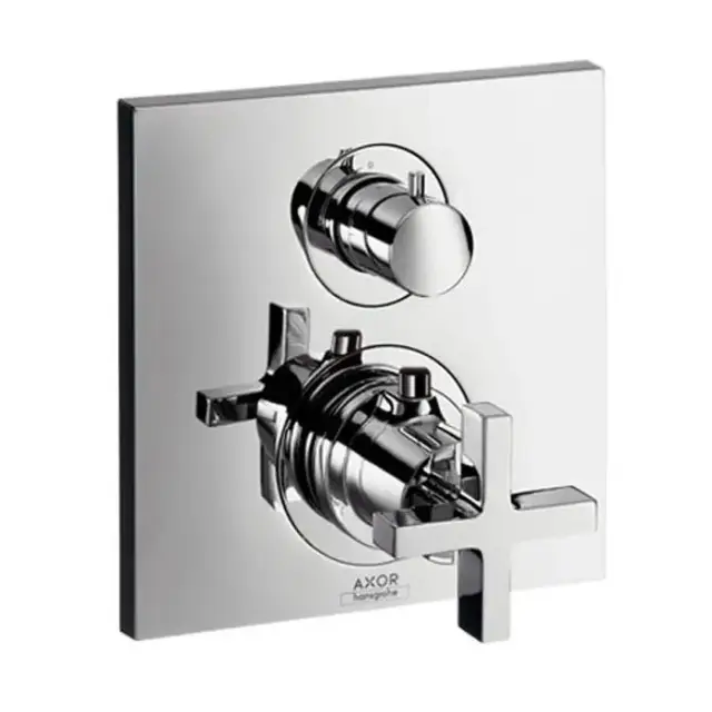 Axor Citterio, Термостат с запорным/ переключающим вентилем, с крестовой рукояткой, СМ, внешняя часть, цвет: хром